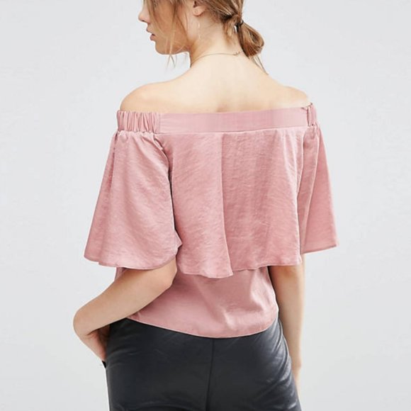 AVBL ASOS Blush Pink Satin Off Shoulder Top - S - Picture 3 of 8